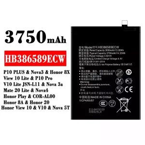 Batteria HB386589ECW per HUAWEI P10 PLUS / Nova3 / Honor 8X / View 10 Lite / P10 Pro / Nova 3a / Mate 20 Lite / Nova4 /Honor 8A / Honor 20 / Honor View 10 / Nova 5T