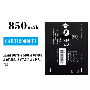 Batteria CAB3120000C1 per Alcatel 2017B/510A/798/OT-800/OT-880A/OT-710/A392A